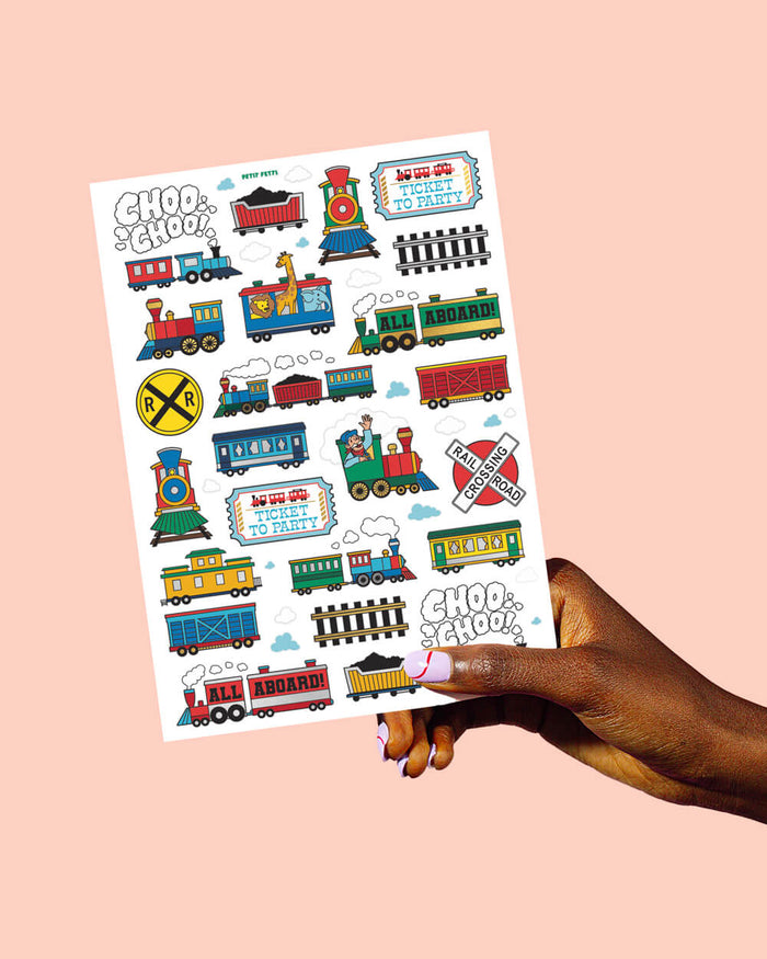 Train Temporary Tattoos - 48 metallic styles