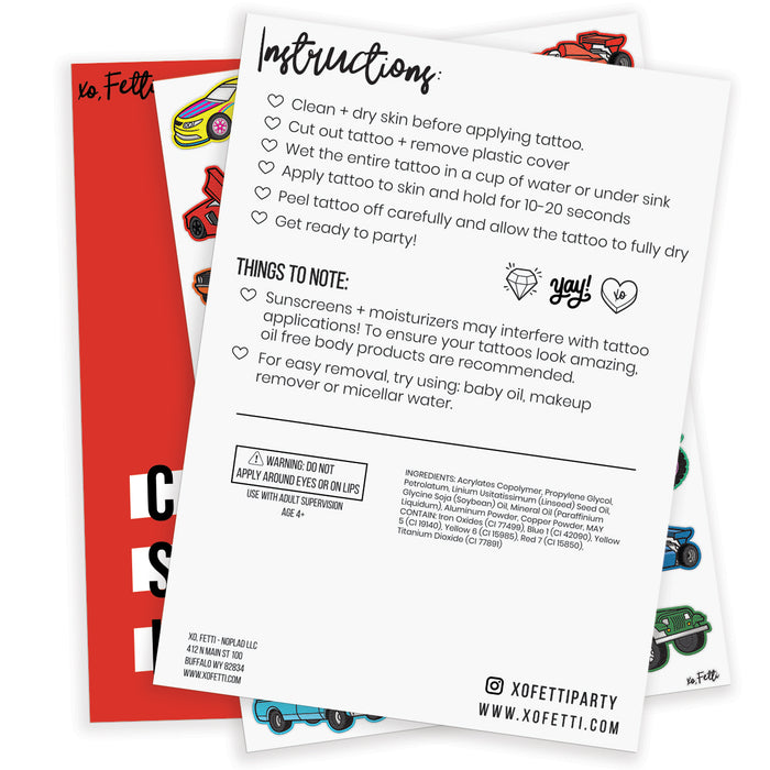 Wheelin Around Tats - 42 foil temporary tattoos
