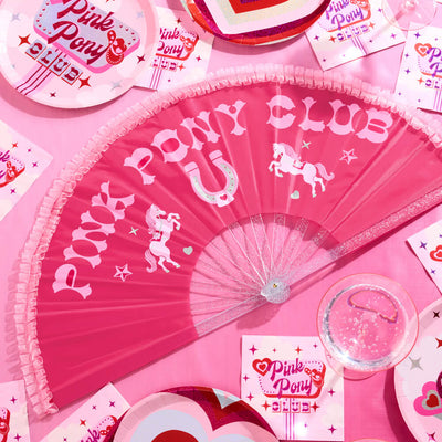 Pink Pony Club Fan - ruffled folding fan