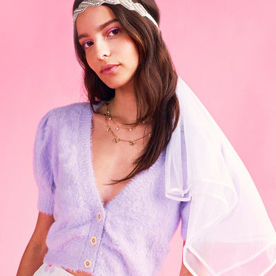 Mirror Ball Veil - silver beaded veil