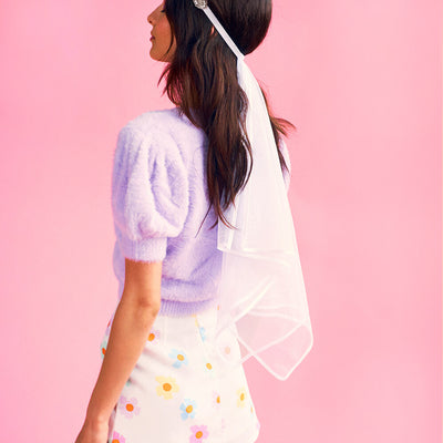 Mirror Ball Veil - silver beaded veil