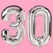 30 Number Balloons - 40" silver foil balloons