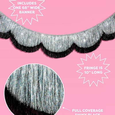 Black + Silver Scallop Fringe - 2 layer fringe banner