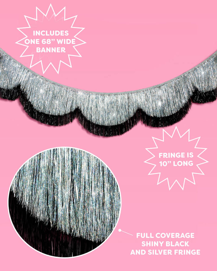Black + Silver Scallop Fringe - 2 layer fringe banner