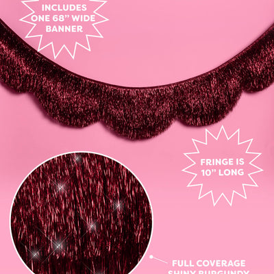 Burgundy Scallop Fringe Banner - 6 ft red fringe garland