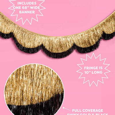 Gold + Black Scallop Fringe Banner - 6 ft fringe garland