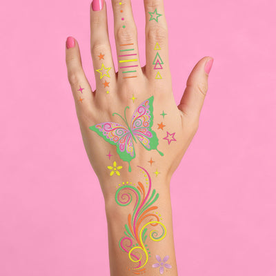 Fluorescent Rave Tattoos - 4 temporary tattoo sheets