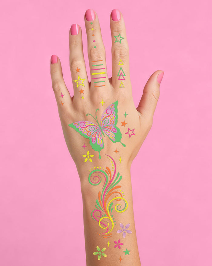Fluorescent Rave Tattoos - 4 temporary tattoo sheets