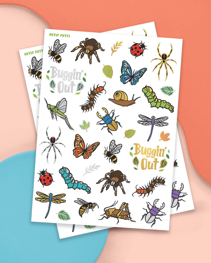 Buggin' Out Tats - 48 foil temporary tattoos