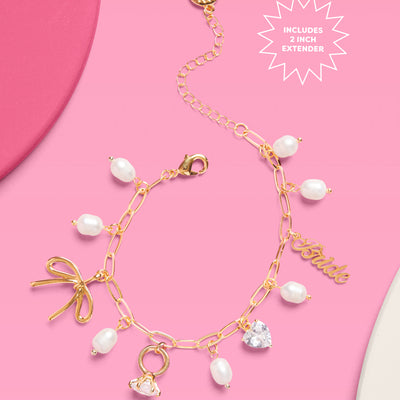Bride Charm Bracelet - gold, rhinestones + pearls