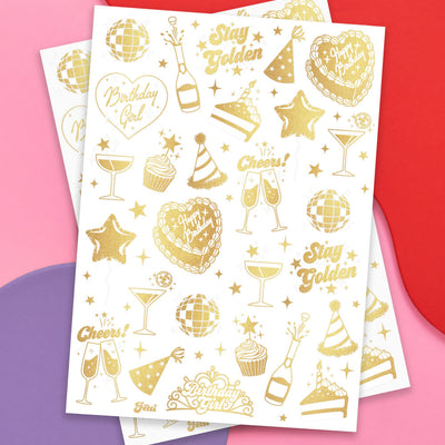 Golden Bday Tats - 50 foil temporary tattoos