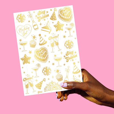 Golden Bday Tats - 50 foil temporary tattoos