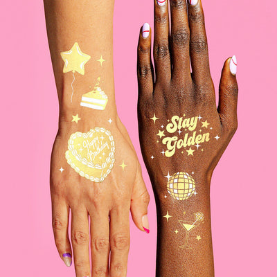 Golden Bday Tats - 50 foil temporary tattoos