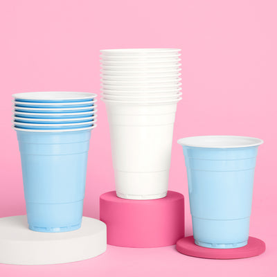 Blue + White Cups - 50 matte 16 oz cups