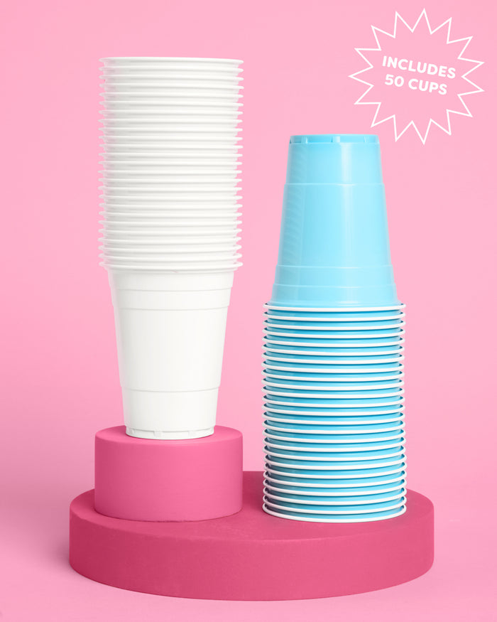 Blue + White Cups - 50 matte 16 oz cups