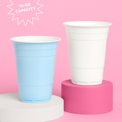 Blue + White Cups - 50 matte 16 oz cups