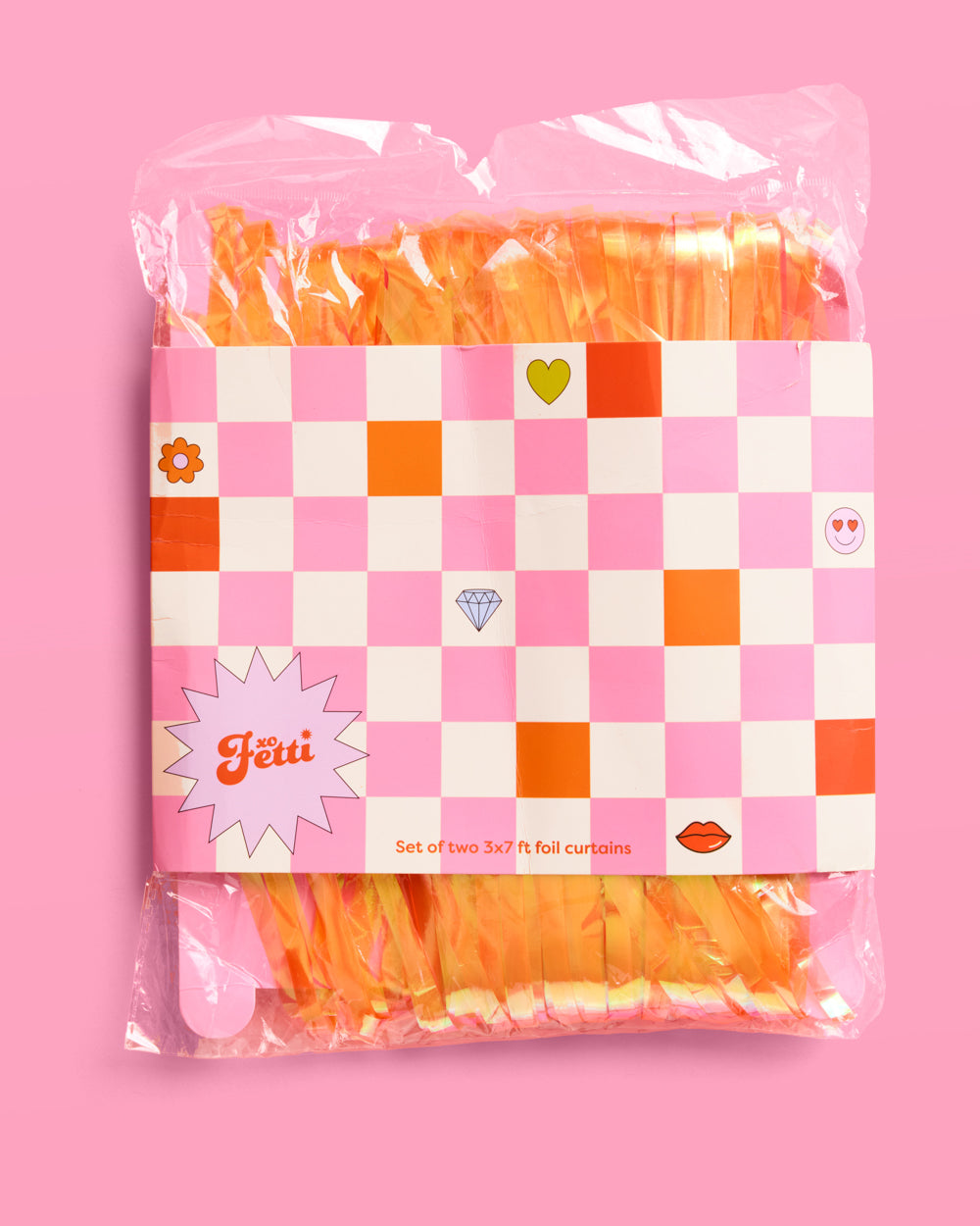 Orange Fringe Curtain Backdrop - iridescent foil banner