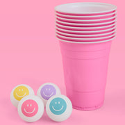 Pink Smiley Pong Pack - 50 cups + 4 pong balls