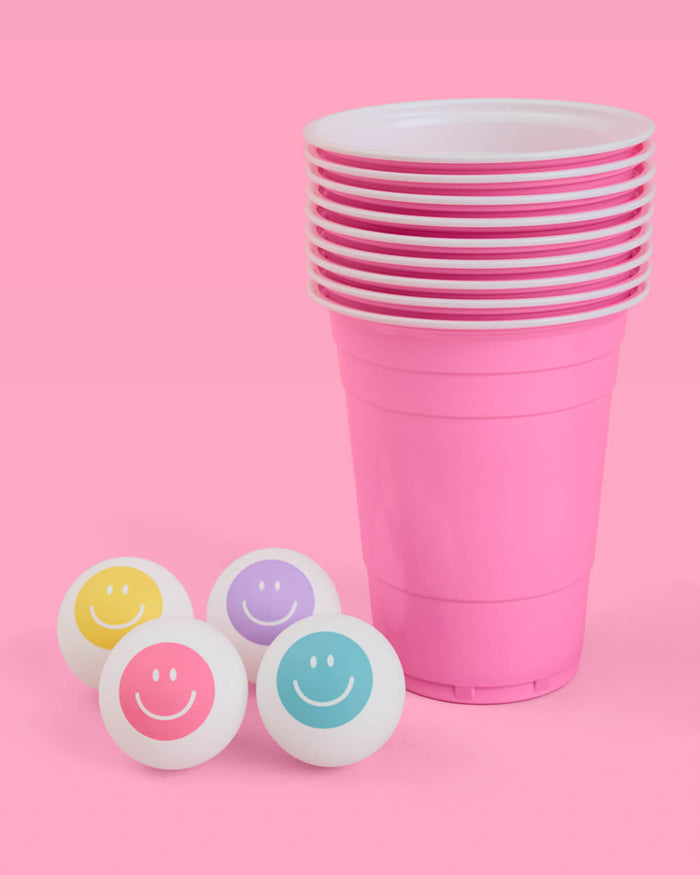 Pink Smiley Pong Pack - 50 cups + 4 pong balls