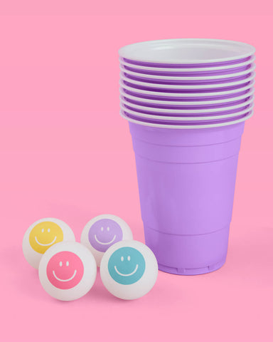 Purple Smiley Pong - 50 cups + 4 pong balls