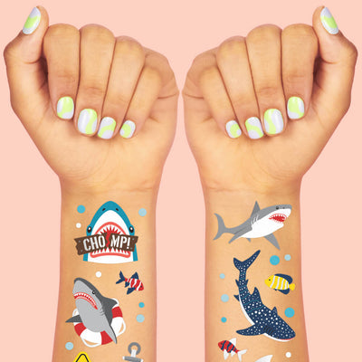 Shark Temporary Tattoos - 38 metallic temporary tattoos