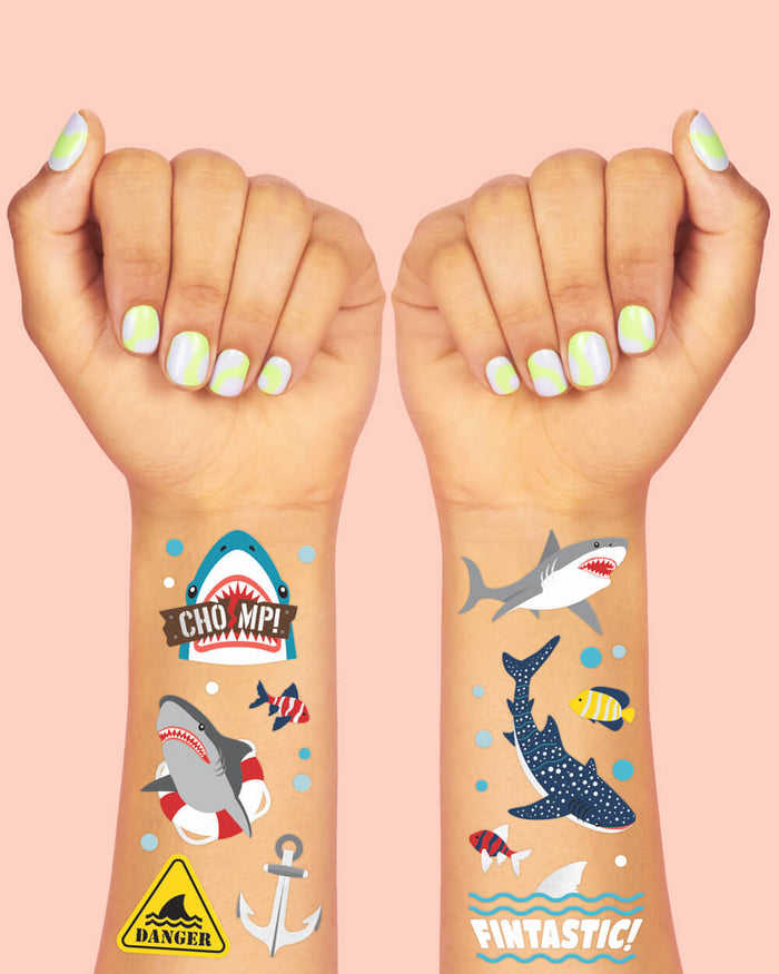 Shark Temporary Tattoos - 38 metallic temporary tattoos