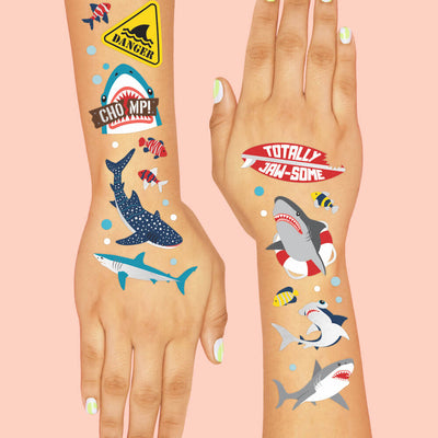 Shark Temporary Tattoos - 38 metallic temporary tattoos