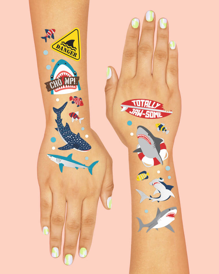 Shark Temporary Tattoos - 38 metallic temporary tattoos