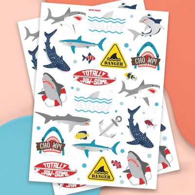 Shark Temporary Tattoos - 38 metallic temporary tattoos