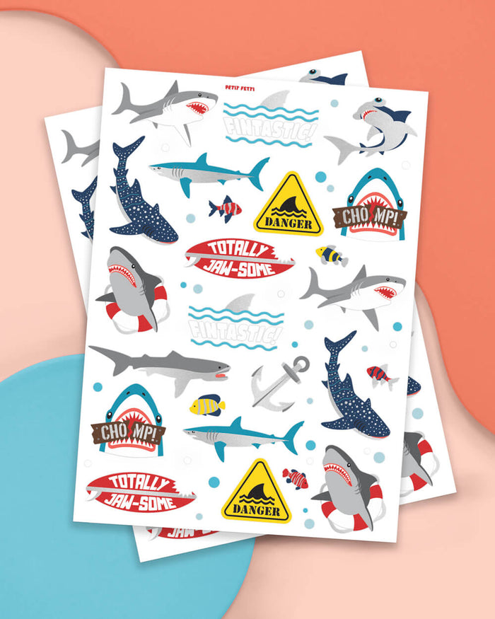 Shark Temporary Tattoos - 38 metallic temporary tattoos