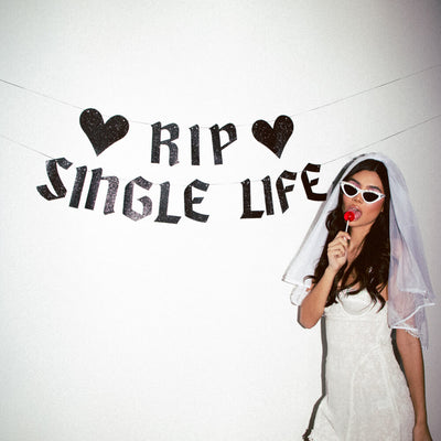 RIP Single Life Banner - black glitter banner