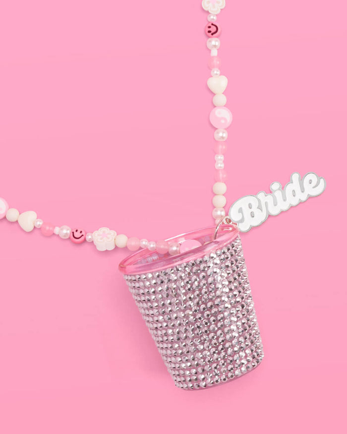 Bride Shot Necklace - beaded shot glass necklace