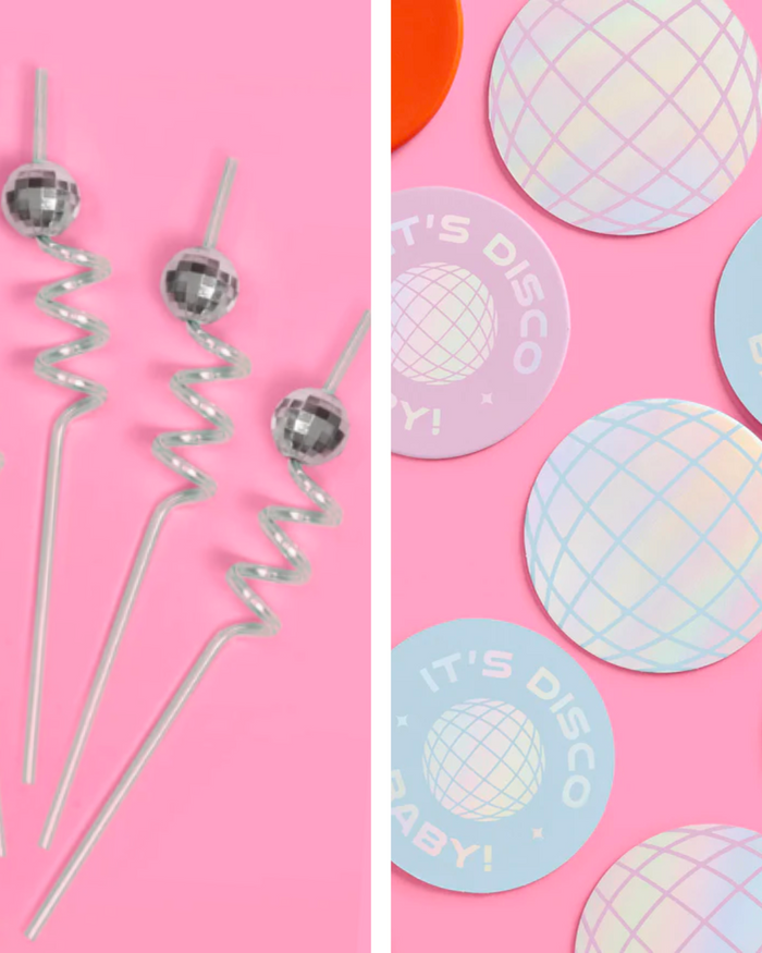 Disco Drinks Pack - disco straws + coasters
