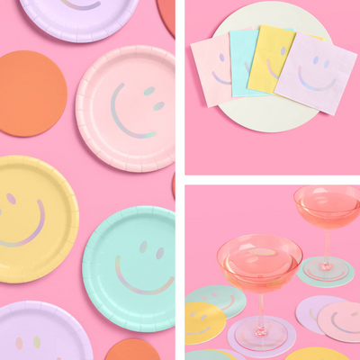 Smiley Setting Pack - plates, napkins + coasters