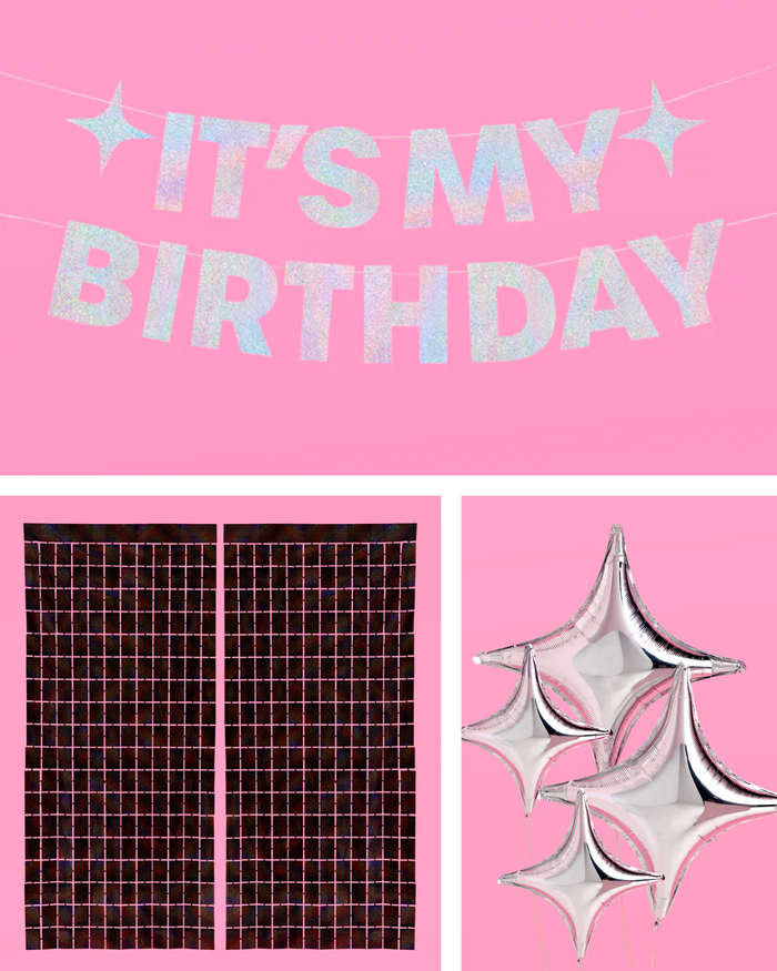 Blackout Birthday Pack - banner, balloons + curtain
