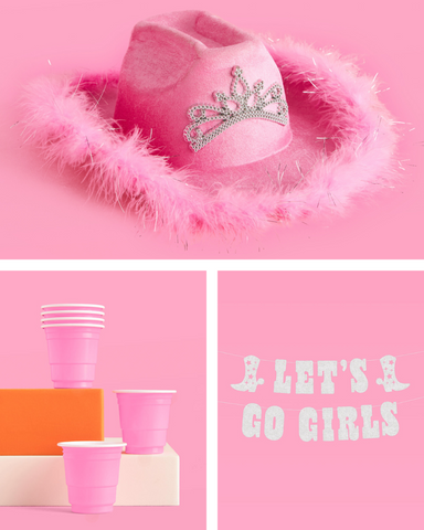 Lets Go Girls Essentials - cowgirl hat, shot glasses, banner