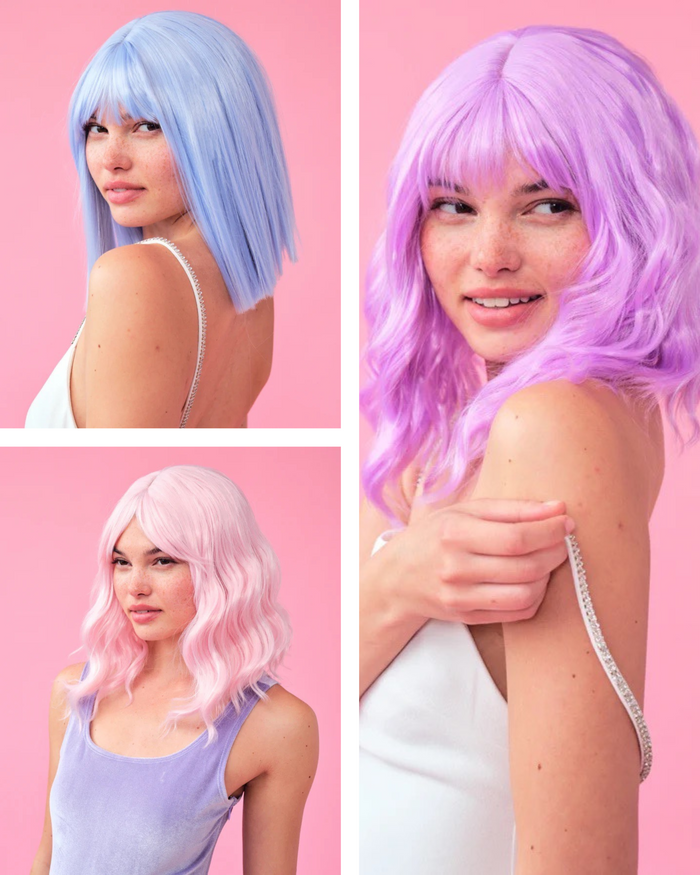 Pastel Wig Pack - pink, purple + blue wigs