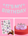 Shimmer Bday Girl Pack - banner, tats + tiara