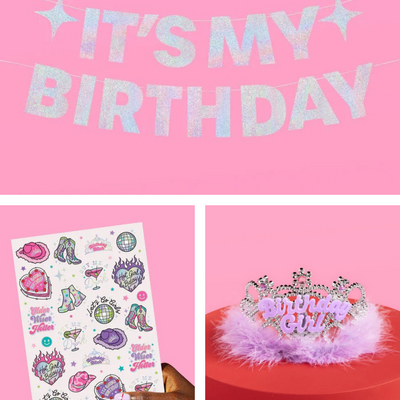 Shimmer Bday Girl Pack - banner, tats + tiara