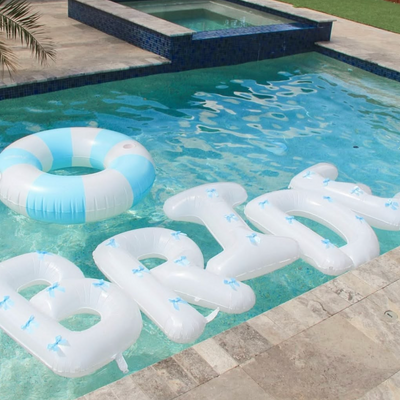 XL Bride + Bows Balloons - 40" white balloons + blue bows