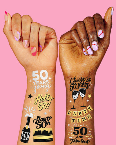 50 and Fabulous Tats - 38 gold + silver foil tattoos