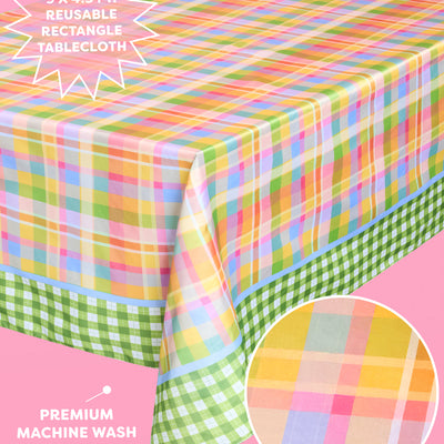 Summer Camp Tablecloth - rainbow plaid table cover