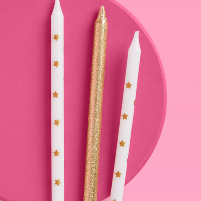 Wish Upon A Star Candles - 10 gold glitter candles