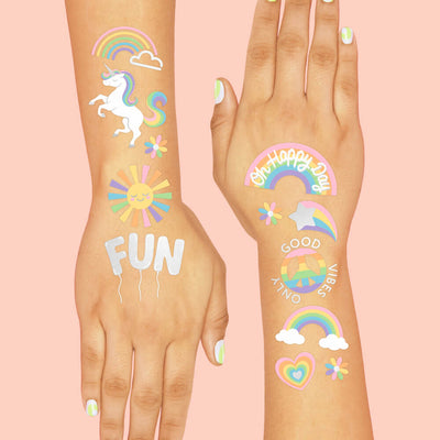 Rainbow Glitter Tattoos - 46 temporary tattoos