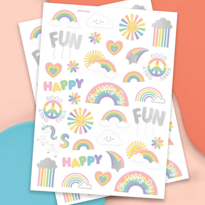 Rainbow Glitter Tattoos - 46 temporary tattoos