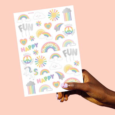 Rainbow Glitter Tattoos - 46 temporary tattoos