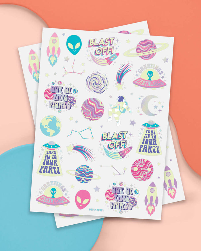 Space Girl Glo Tats - 46 temporary tattoos