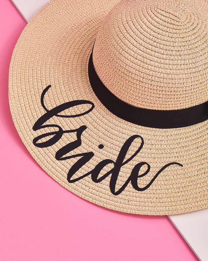 Poolside Bride Hat - tan + black sun hat