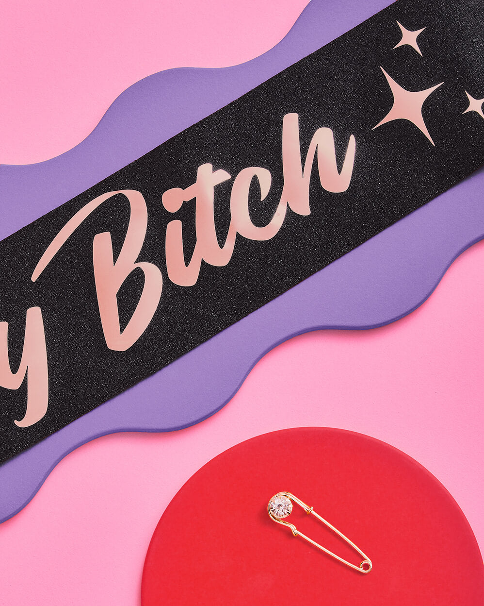 Bday B*tch Sash - black glitter + rose gold foil