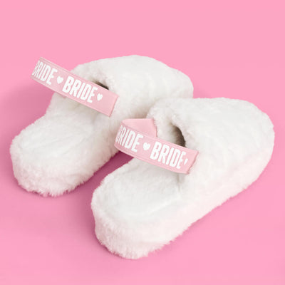 Bride 2 Be Slippers - white fur slippers